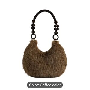 Elegant Coffee Faux Fur Handbag